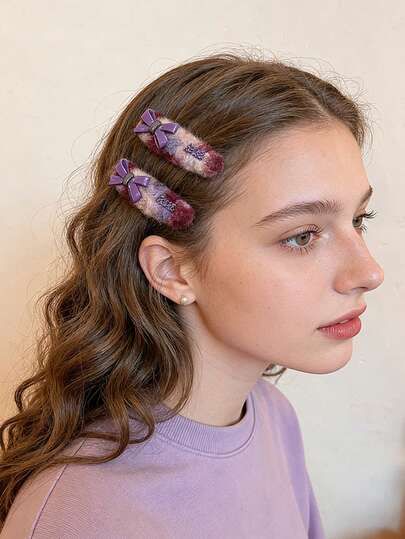 Fashionable Ombre Plush Hair Clip, Multi-Functional Cute Bow Hair Accessory For Autumn/Winter, Side Clip, BB Clip, Bangs Clip, Hair Accessory