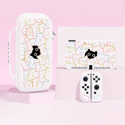 (2025) Accessories - Colorful Line Cat, Black Cat Pattern Switch Protective Case, Compatible With Switch 2/Switch NS/Switch OLED/Lite, Suitable For Switch 2/Switch Game Console Accessories, Family Pack Set, Storage Bag, Dockable Base, Switch Protective Case, Best Gift For Switch Players