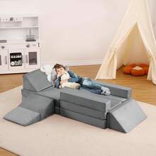 Sofá Infantil Modular de 12 Piezas con Piscina de Pelotas, Convertible para Niños y Niñas Creativos, Sofá de Juego Ideal para Sala de Juegos - Gris - Ver 3