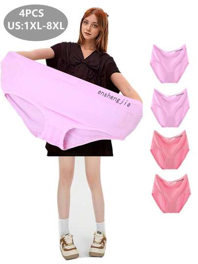 enshengjia 4pcs Plus Size High Waist Solid Color Elegant Knit Fabric Women's Briefs, Stretchy & Breathable, Suitable For All Seasons