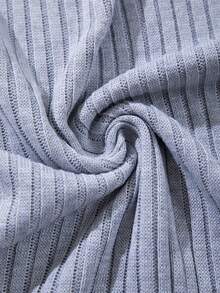 Men's New Casual Loose Solid Color Ribbed Retro Relaxed Versatile Commute V-Neck Short Sleeve Knit Sweater - Grey - View 8