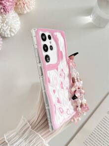 Cream Wavy Edge Glossy Heart Painted Anti-Drop Phone Case With Beaded Bracelet Accessory, Compatible With IPhone 17pro/17Air /17/17promax16/11/16pro/16plus/16promax/16e, Galaxy S25/S25PLUS/S25 Ultra/A16/A36/A26/A56/A50/A12/A32/A52, 11/12Pro/12/12X/13Pro/14Pro/15Pro/, Redmi 10/9/Note9/12c/Note11pro/Note8Pro - Multicolor - View 7