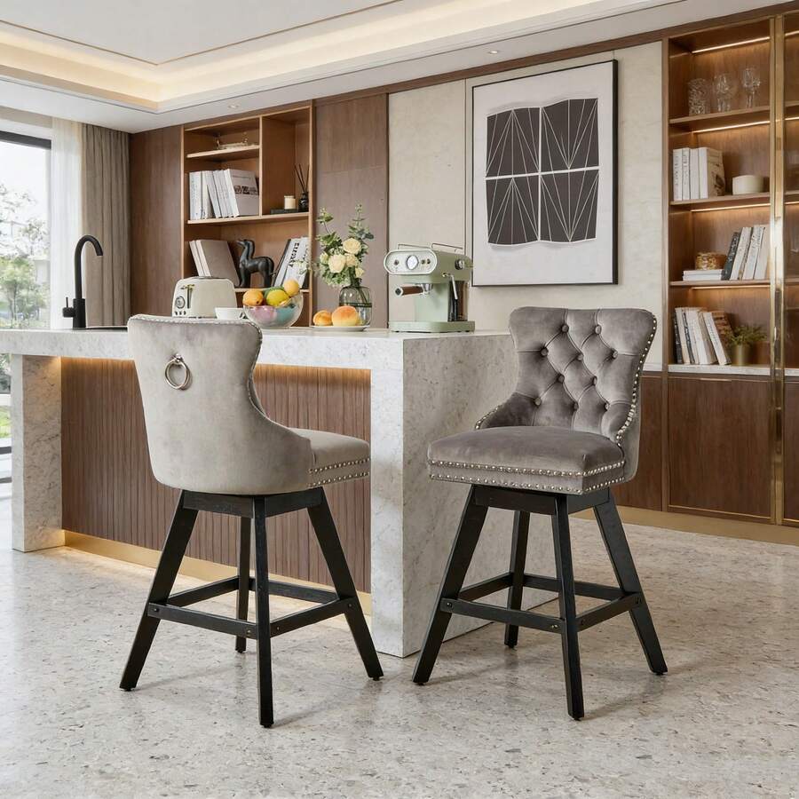 Barstools - Gray + Velvet + Foam - View 1