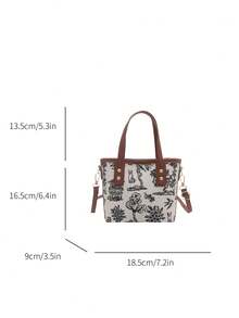 Women's Lightweight Retro Handbag, Minimalist Printed Design, Adjustable Long Strap, Medium Capacity, Suitable For Casual And Vacation Use - Brown - View 7