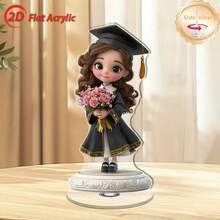 2D Flat - 1pc Cute Cartoon Graduate Girl Desktop Decor - 2D Flat Rotating Acrylic Desktop Decor With Bouquet, No Power Needed, Suitable For Office, Home Or Graduation Party Decor, Student Graduation Gift, Graduation Decor, Playful Design, Detailed Craftsmanship - A - View 6