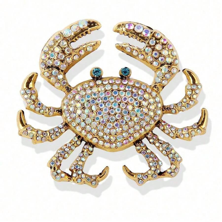 Cute -Friendly Rhinestone Alloy Big Crab Brooch Creative Versatile Animal Corsage Accessories Pin - Gu Jinbai - 查看 1
