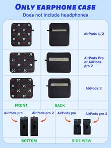 Bow Tie & Cherry Pattern Earphone Case, Square Black Earphone Case With 1 Earphone Case Hanger, Compatible With AirPods Case, Headphones, Pro (2nd Generation), 3, Pro, 1/2, 4 - Multicolor - View 11