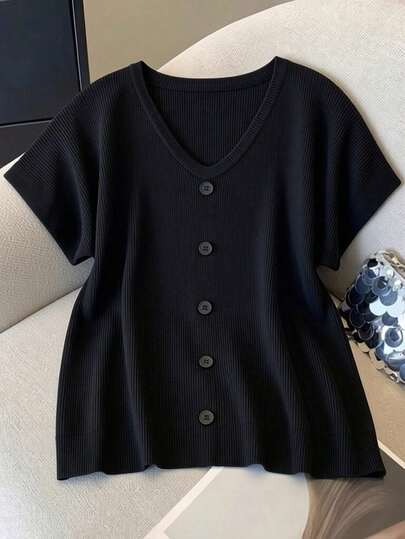 GIGOGOU Plus Size 1XL-4XL Spring Summer Women Knit Top Casual Short Sleeves Outfit T Shirt