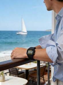 Casio 卡西欧男士运动休闲手表，计时功能，圆形表盘，硅胶表带，石英机芯，适合日常运动、户外活动和街头风格佩戴，可作为圣诞礼物、男士配饰和男士生日礼物 - 黃色 黑色 - View 2