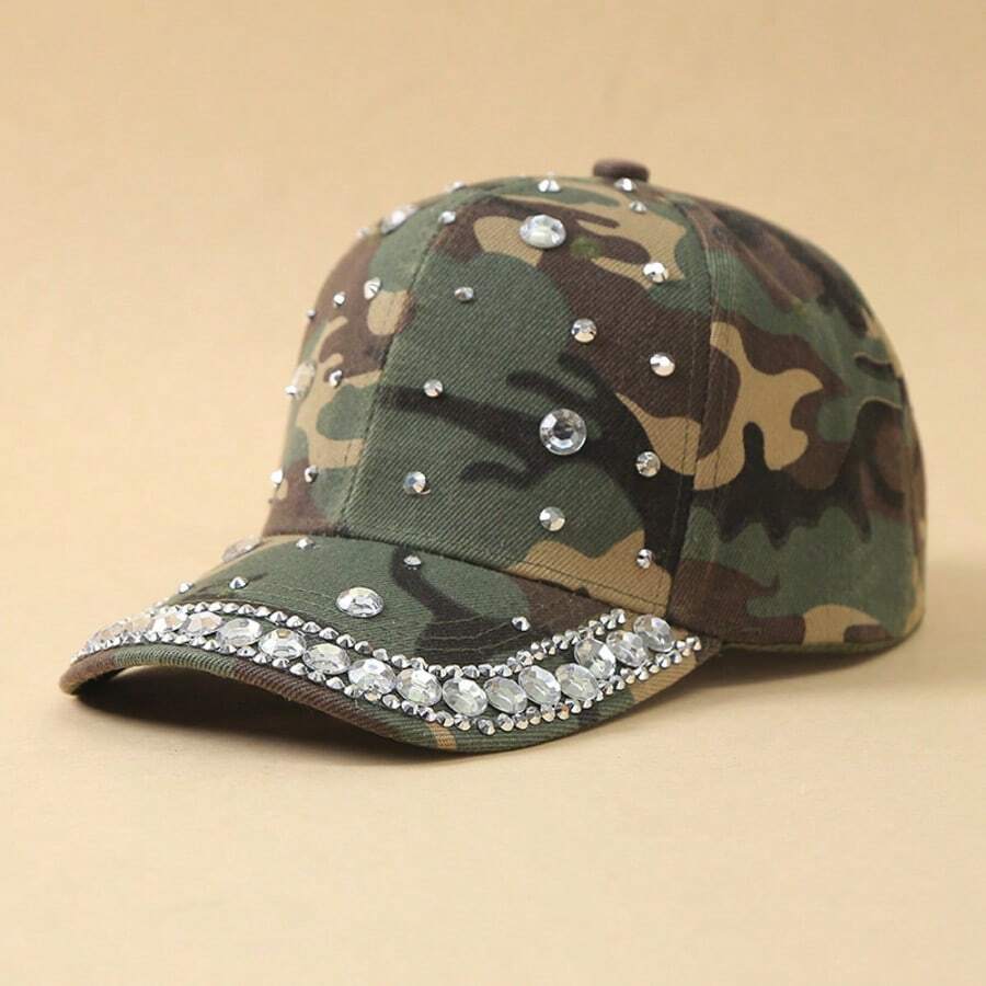 Fashionable Camouflage Diamond-Studded Baseball Cap, A Comfortable And Versatile Sun-Protective Hat For Outdoor Activities, A Gift For Friends, A Daily Wear Baseball Cap, A Truck Driver's Hat - 深棕色 - 查看 1