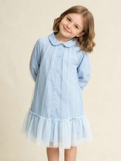 Balabala 女童衬衫裙，少女网纱拼接连衣裙，2026 春季系列