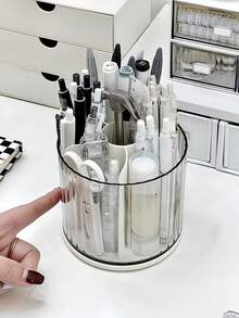 2抽屜旋轉式桌面收納架,附360°旋轉筆筒,適用於文具、化妝品、化妝刷收納,辦公室、學校、居家多功能桌面收納,中性款,居家裝飾辦公桌配件 - 彩色 - 查看 5