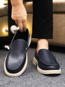 Men's Loafers Moccasins Casual Shoes Slip-On Boat Shoes Slouchy Shoes Leather Soft Bottom Canvas Flat Shoes Black Formal Shoes - Blue - View 3