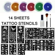 Temporary Glitter Tattoos Set With Hollow Stencil Sheets For Sparkling Body Art, Brushes, Body Glue, Metallic Glitter, Perfect For , Face & Body Makeup Kit For Music Festival, Valentine's Day, Carnival/Masquerade - 彩色 - 查看 8