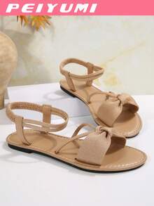 PEIYUMI Women's Fashion Sandals, Elegant Bow And Criss-Cross Strap Design, Comfortable And Versatile, Suitable For Various Occasions, Multiple Color Options - Apricot - View 8