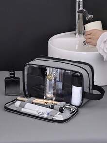 三层旅行洗漱化妆包，大容量多功能收纳包，便携手提包 - 彩色 - 查看 3