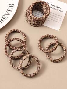 6条超柔软羊绒豹纹弹力发圈，优雅百搭的女士发饰 - 彩色 - 查看 5