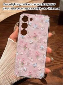 Pink Pearlescent 1pc Fashionable Floral Soft Phone Case Compatible With Huawei Honor, Compatible With Redmi, Compatible With Galaxy A04e/12/A13/A14/A34/A50/A52/A53/A54/S21/S22/S23/S24/S25/S25 Ultra, 6A/7A/8A, 12T/13T/S26/S26 Plus/S26 Ultra Spring Birthday Gift - Clear - View 2