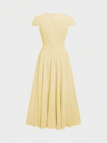 Đầm chữ A thanh lịch cổ chữ V tay phồng, thắt eo, dáng ôm vừa vặn, thích hợp mặc thường ngày hoặc đi làm cho nữ, mùa hè. - Màu vàng - Xem 8