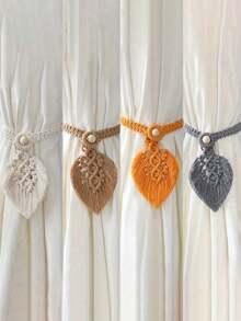 1pc Leaf Tassel Rope Tieback, Bohemian Style Home Decor, Handwoven Rope Decorative Tieback, Suitable For Thin And Thick Household Curtains - Multicolor - View 3