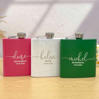 Personalized Laser Engraved Wedding Hip Flask, Customized Hip Flask, Creative Wedding Gift For Groomsmen, Groom, Wedding Officiant / Silver Hip Flask Best For Bridesmaids