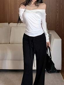 New Design Criss-Cross Long Sleeve Casual Pullover Top For Women Spring White - White - View 3