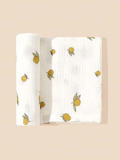1pc Lemon Pattern Muslin Baby Swaddle Blanket, Stroller Cover, Newborn Receiving Blanket (For Boys & Girls), Neutral Infant Swaddle Wrap, Nursery Bedding, Baby Bath Towel