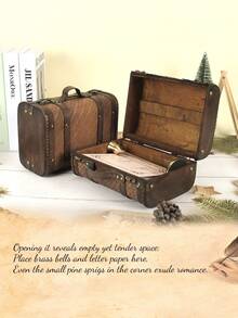 1个复古小木盒，便携式仿古风格手持收纳盒，珠宝首饰收纳盒，展示盒 - 彩色 - 查看 4