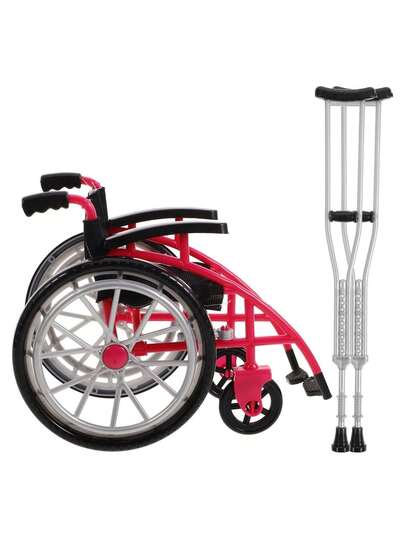 SUPVOX Silla De Ruedas Plegable y Mini Muletas para Casa De Muñecas, Accesorio Miniatura, Color Rosa Fucsia, Modelo 6 Pulgadas, Decoración para Juegos y Exhibición,40984378