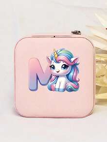 1个个性化独角兽字母印花皮革首饰戒指盒，拉链首饰盒，情人节礼物 - 彩色 - 查看 19