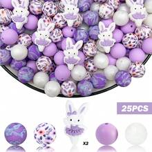 25/50pcs Ballet Bunny Silicone Bead Set - Pink & Purple Ballet Dancer Bunny Design - Ideal For DIY Keychain, Necklace, Bracelet, Decorative Pen, Jewelry And Pendant Crafts - Suitable For Holiday & Birthday Gifts - Ballet Bunny - View 15