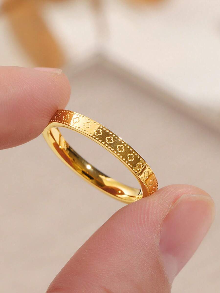 1枚不锈钢四叶草戒指，独特设计，时尚奢华高端实心情侣戒指，永不褪色幸运四叶草 - 萬花筒戒指 - 查看 1