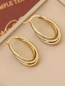 Women's Stainless Steel Triple Hoop Earrings, Twisted Hoop Earrings For Women, 18K Gold Plated Thick Hoop Earrings, Lightweight Jewelry, Holiday Style, Gold Hoop Earrings For Girls. Summer Beach Vacation Bikini Accessories, Eye-Catching Outfit, Wedding Dress Accessories - Versatile Jewelry, Perfect For Swimming, Bathing, Sports. Great Choice For Valentine's Day, Birthday, Mother's Day And Holiday Surprises. - Gold - View 2