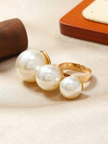 1pc Fashionable Minimalist Pearl Ring, Suitable For Women's Daily Wear And Gift - White - View 6