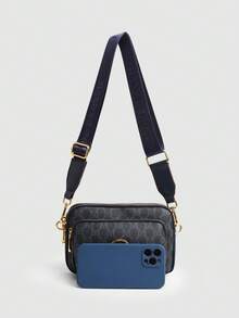 Tas Bahu Persegi Klasik Terbaru Serbaguna Warna Solid Bahan PU Tahan Air dengan Desain Quilting Berlian dan Dekorasi Logam Bergaya Retro - Biru - View 10