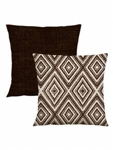 2 pezzi Federe decorative per cuscini, federe per cuscini con motivo geometrico, 100% in fibra di poliestere ipoallergenica, materiale in lino vintage, chiusura con cerniera nascosta, lavabili in lavatrice, motivo lineare minimalista e alla moda, federe per cuscini decorativi per casa, divano, soggiorno, camera da letto, senza inserto per cuscino - Marrone cioccolato fondente - Visualizzare 2