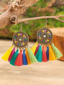 7/11/15/21/27 Pairs Random Bohemian Style Earrings Set, Red Tassel Earrings, Enamel Floral & Geometric Earrings, Suitable For Travel, Photo Shooting, Daily Wear - Multicolor - View 4