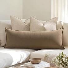 Decorative Long Lumbar Throw Pillow Cover For Bed 14x36 Khaki Boho Farmhouse Neutral Couch Pillowcase Pack Of 1 Accent Modern Sofa Cushion Livingroom Home Decor (Covers Only) - 卡其色 - 查看 4