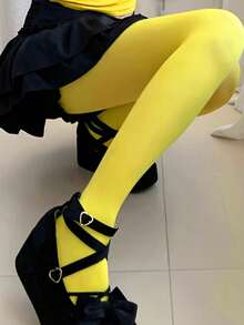 1条亮黄色弹力丝绒打底裤，提臀塑形，打造纤细身形，适合正式场合。 - 黃色 - 查看 3