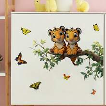 1pc 2D Flat Printed Tiger, Branch, Green Leaves, Butterfly Wall Sticker | Creative Self-Adhesive Removable PVC Decorative Sticker Suitable For Living Room, Bedroom, Dining Room, Windows And Glass - A - View 4