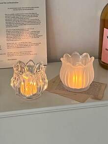 1pc Tulip Glass Candle Holder. Lightweight & Romantic Candlelight Cup. Fragrance Candle Holder. Candle Cup. Holiday Decor - Multicolor - View 5