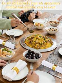 2pcs Gold Patterned Round Napkin Rings, Suitable For Hotel, Living Room, Dining Table Setting - Gold - View 3