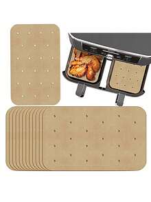 100pcs Rectangular Perforated Air Fryer Paper, Double-Sided Silicone Oil Paper, Food Grease-Proof Paper, Air Fryer Liner, Steamer Paper - Coffee Brown - View 4