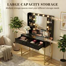 Furniwell Vanity Desk With Mirror And Lights, Makeup Vanity Table With 2 Drawers & Storage Shelves, Large HD Mirror, 3 Color Modes & Adjustable Brightness, Modern Dressing Table For Bedroom - Xem 4