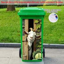 1-Piece Self-Adhesive Large Goat Peeking Through Doors And Windows Sticker - Cute PVC Sticker, Onion Hair Goat With Cabbage Leaf Design (14.57"X32.28"/37x82cm), Suitable For Trash Cans, Walls, Rooms, Farmhouse Decoration - Removable Goat - Style 1 - View 4