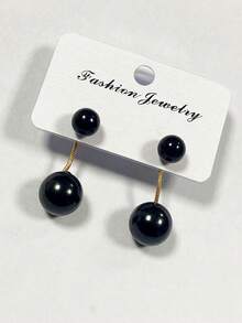 1 Pair Faux Pearl Earrings, Simple & Elegant Design, Suitable For Parties And Gifts - Black - View 6