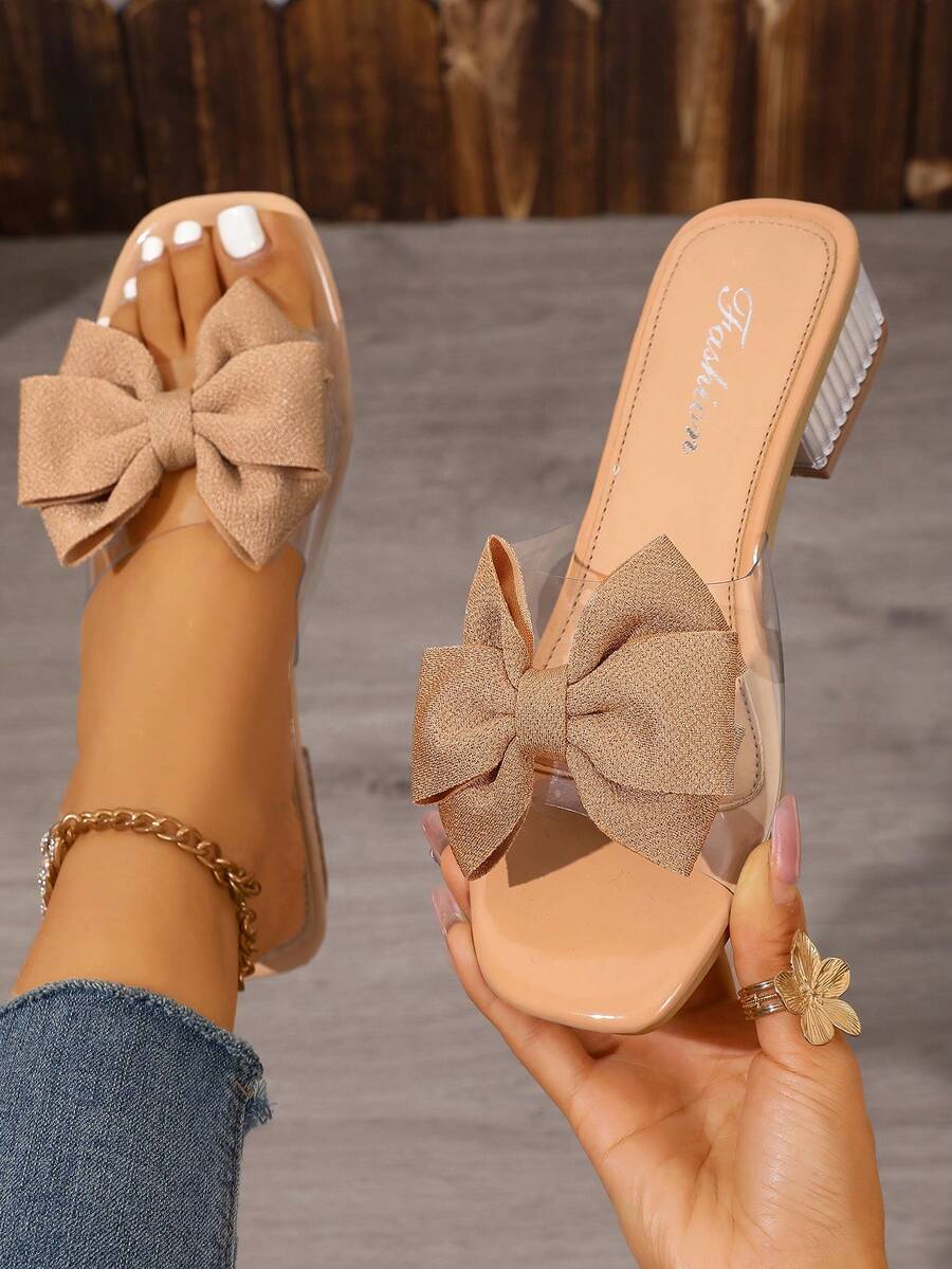 2026 Nuevos Sandalias de Tacón Alto para Mujer de Verano, Sandalias de Moda para Mujer, Mules Slip-On, Sandalias de Tacón Grueso para Mujer, Pantuflas de Vacaciones para Damas, Diapositivas Casuales Versátiles y de Moda para Mujer, Zapatos para Estudiantes Universitarias, Pantuflas con Lazo - Caqui - Ver 1