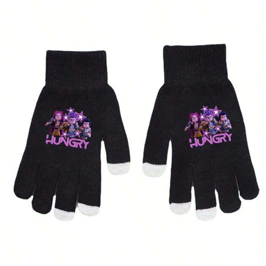 KPOP Witch Hunting Girl Group Anime Rider Unisex Autumn/Winter Cute Touchscreen Five Finger Gloves, New Style - Multicolor - View 1