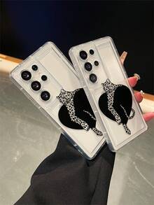 1pc Heart & Leopard Pattern Cushion Transparent Anti-Fall TPU Phone Case, Suitable As Holiday Gift, Compatible With Samsung Phones, Unisex - Multicolor - View 8