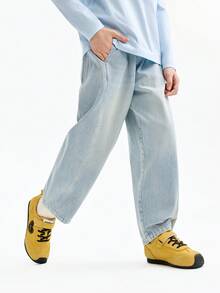 Annil New Spring Style Boys' Pure Cotton Jeans - Retro Curved Blade Pants - Loose Fit, Fashionable, Casual Pants - Light Blue Jeans - View 4